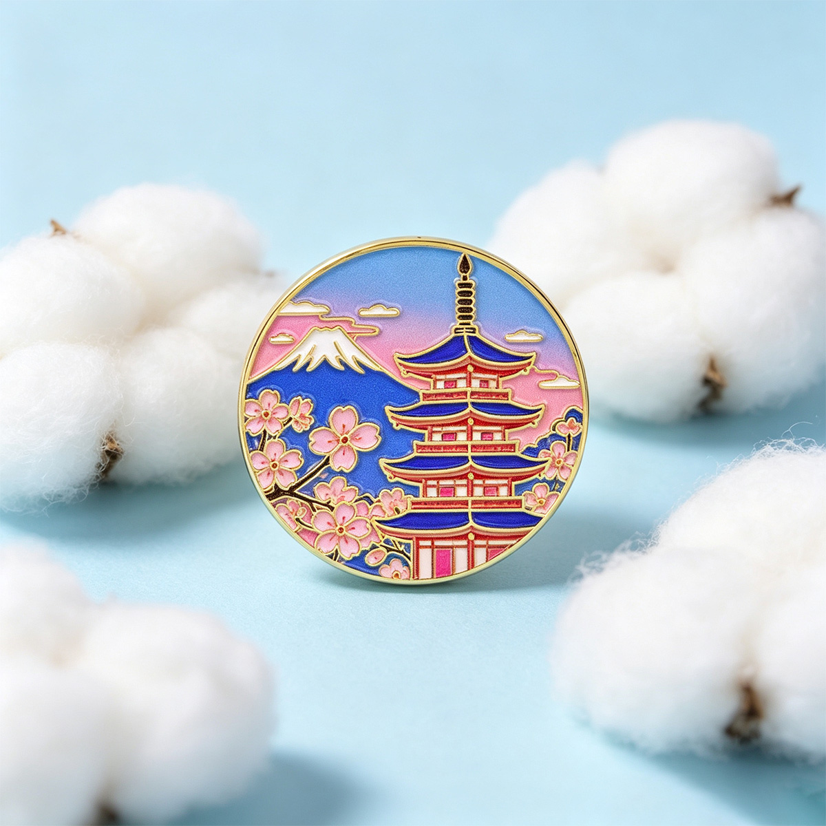 Travel Accessories Jewelry - Japanese Cherry Blossom Enamel Pin, Vintage