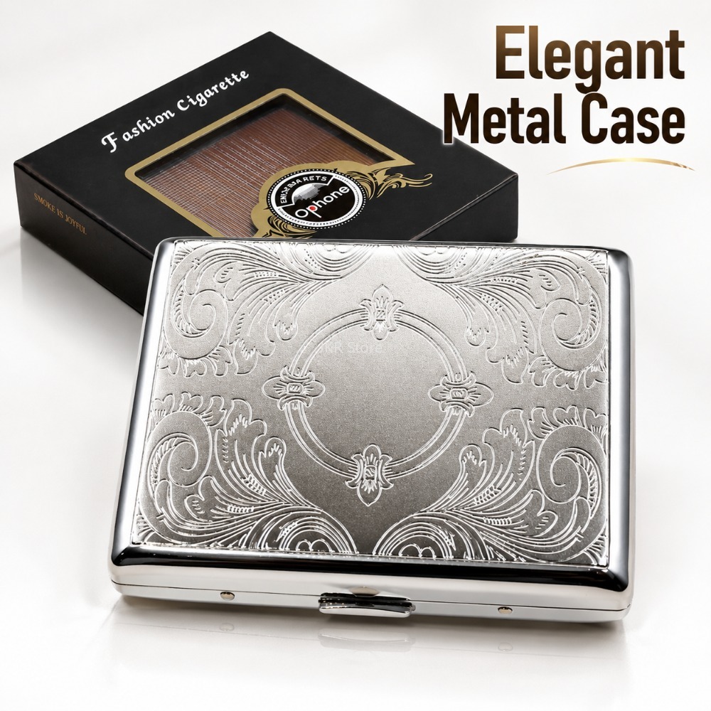 Travel Accessories Us - Stainless Steel Cigarette Box Embossed Portable